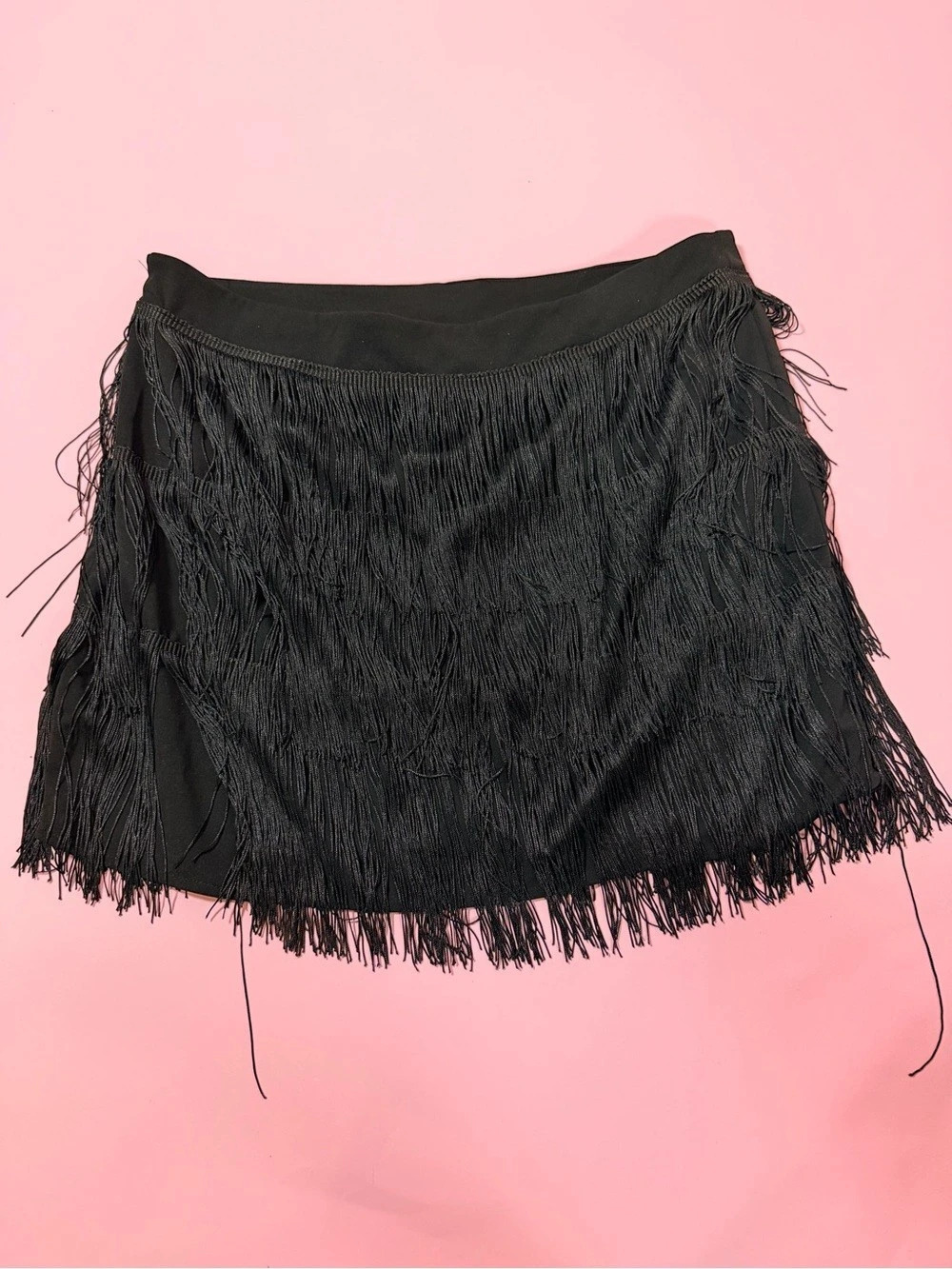 SHEIN Curve Plus Fringe Trim Skirt Black 1XL